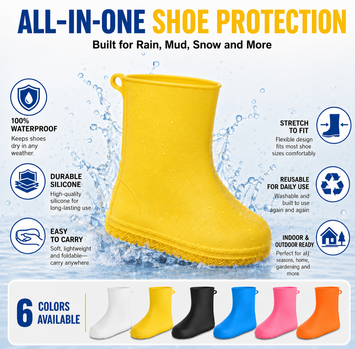 Fini les baskets mouillées ! Sur-chaussures pour forte pluie — Antidérapantes et pliables pour se glisser dans votre sac 🌧️
