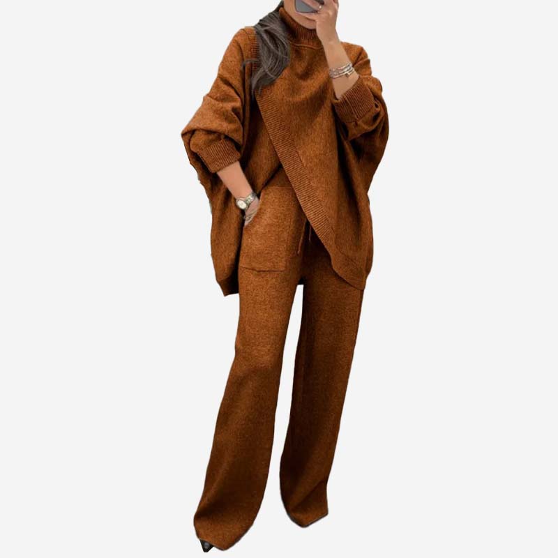 Ensemble deux pièces tricoté à encolure en V, couleur unie