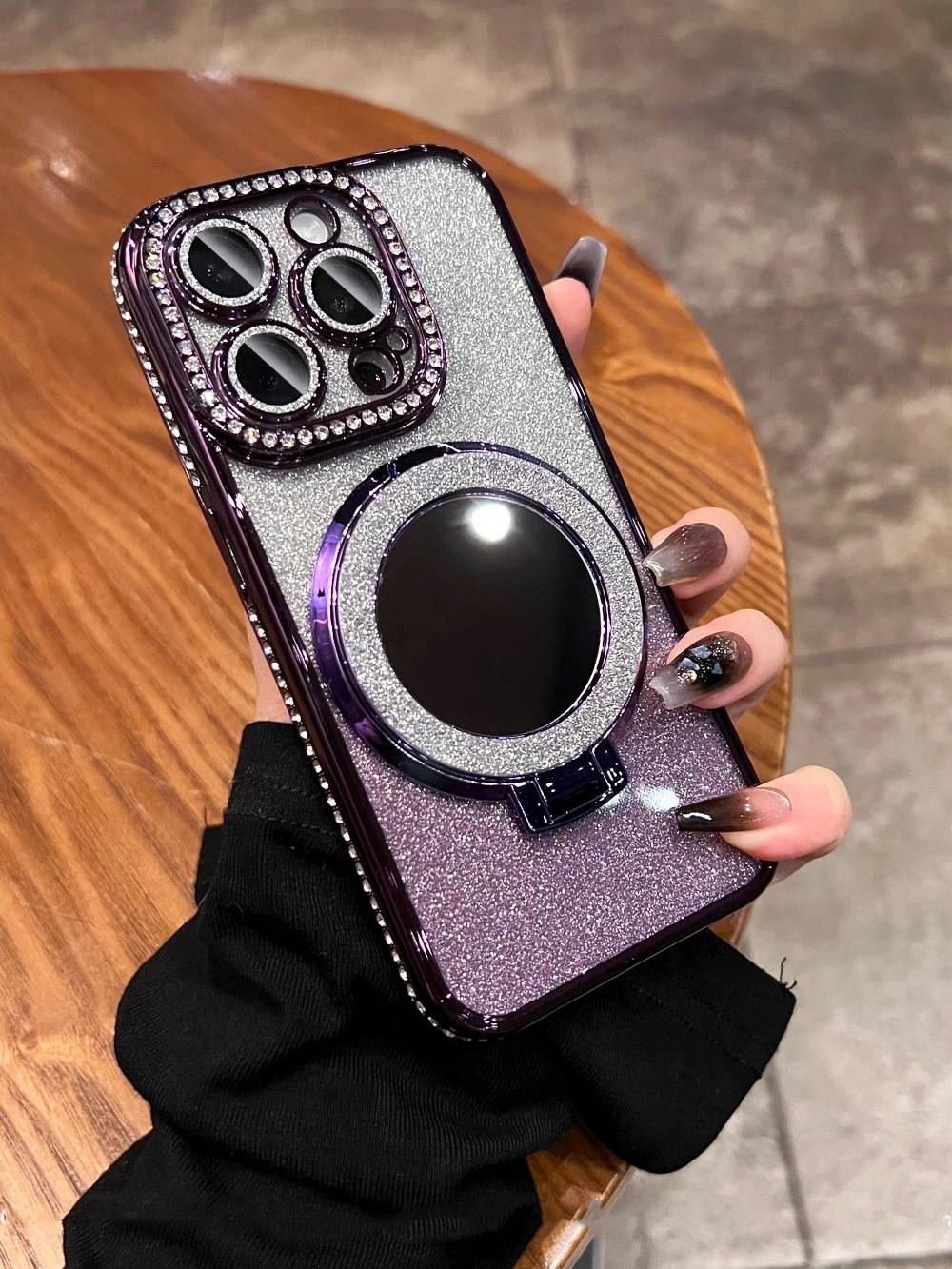 📲✨Étui protecteur pour miroir de maquillage avec support à paillettes dégradées