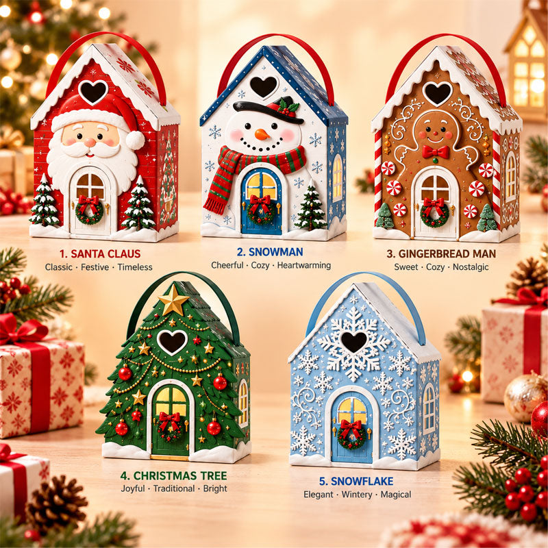 Coffret cadeau « Christmas Cottage » avec poignée – Coffret cadeau festif en 3D pour bonbons et biscuits