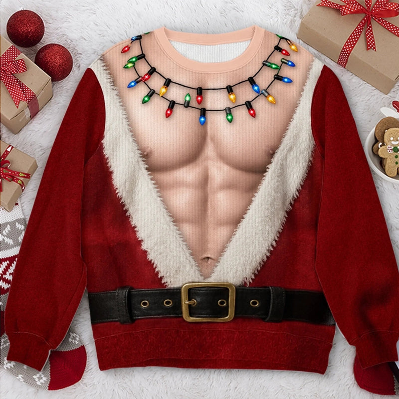 🎅 T-shirt de Noël à manches longues « Père Noël rigolo » | Haut fantaisie pour les fêtes de fin d'année
