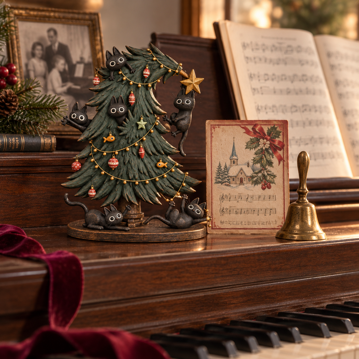 Figurine de Noël « Chats noirs espiègles » pour sapin de Noël