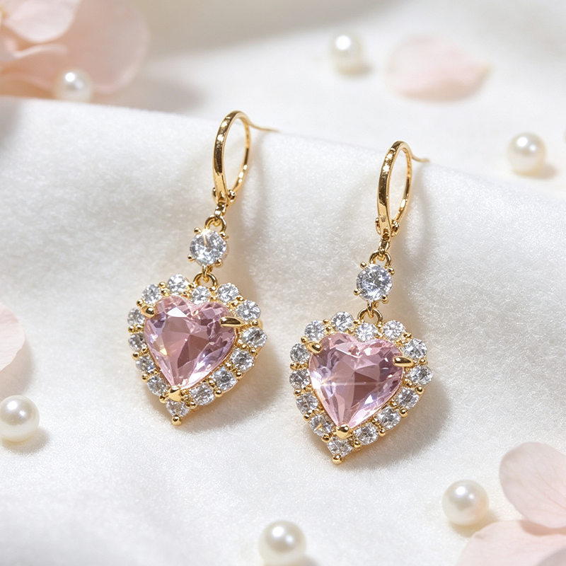 🩵Boucles d'oreilles pendantes en forme de cœur étincelantes