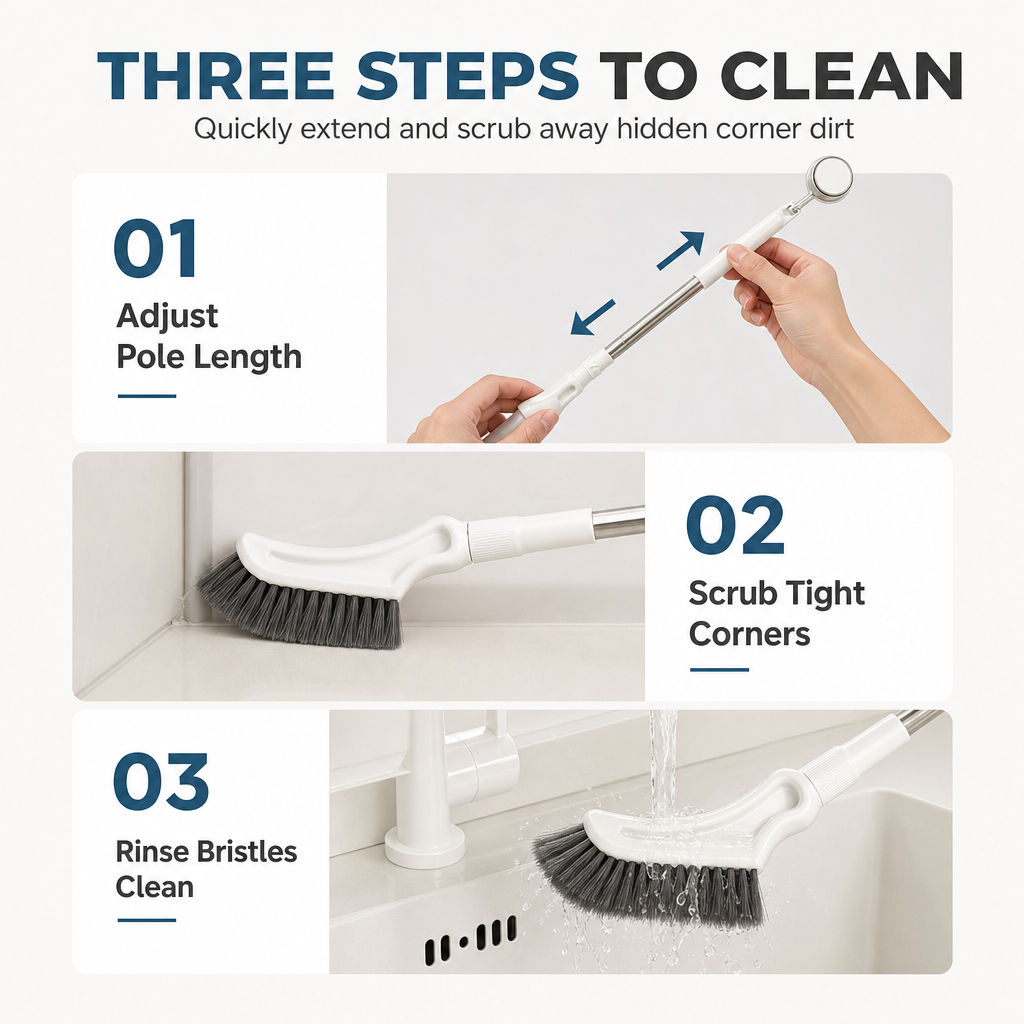 Brosse à récurer multifonctionnelle à long manche télescopique