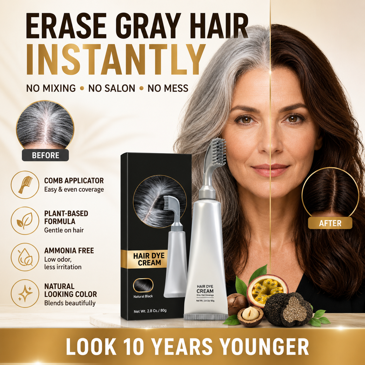 🔥Meilleures ventes du jour | Peigne teintant pour cheveux : couverture instantanée des cheveux gris, pour hommes et femmes