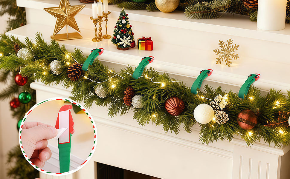 Lot de 12 crochets adhésifs en silicone en forme de Père Noël pour suspendre des guirlandes de Noël sur la cheminée