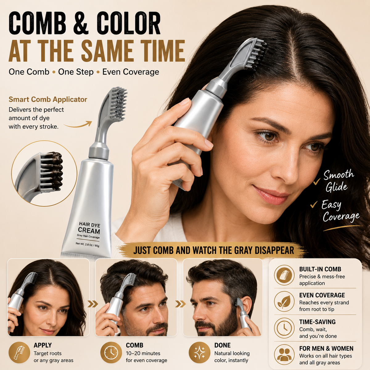 🔥Meilleures ventes du jour | Peigne teintant pour cheveux : couverture instantanée des cheveux gris, pour hommes et femmes