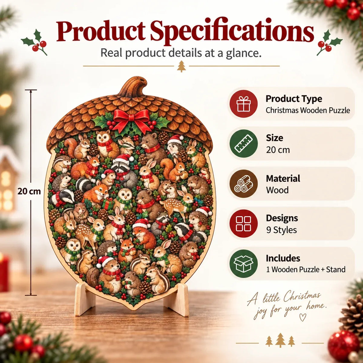 🎄Puzzle de Noël en bois avec support | 9 motifs festifs à assembler et à exposer 🧩