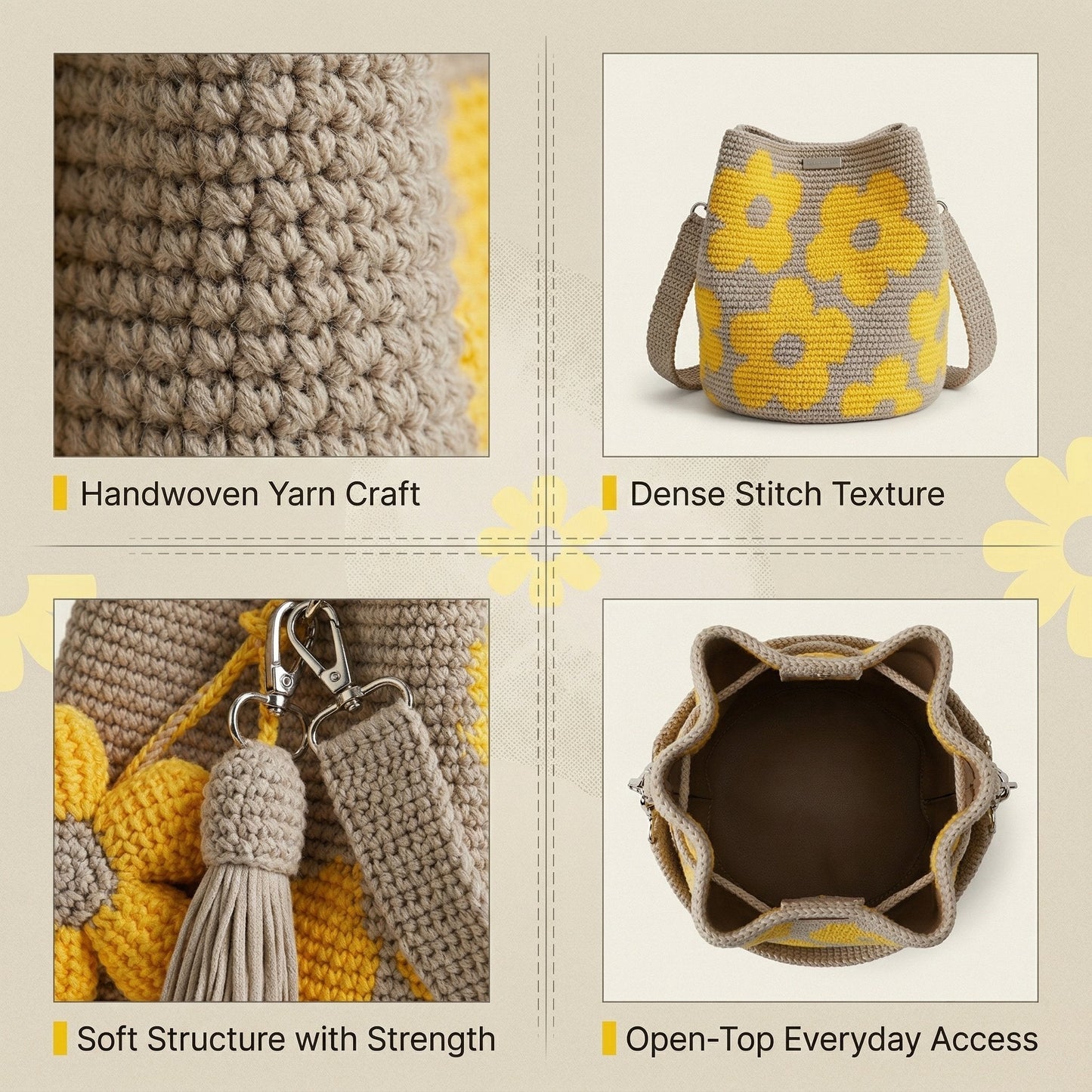 Sac fourre-tout à fleurs au crochet fait main 🌼✨