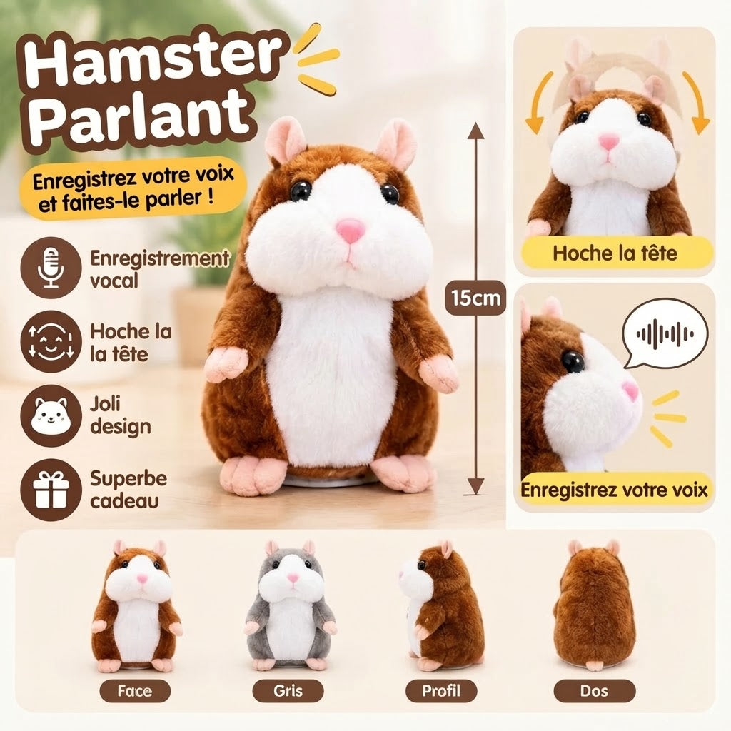 Peluche hamster parlante qui vous imite et secoue la tête