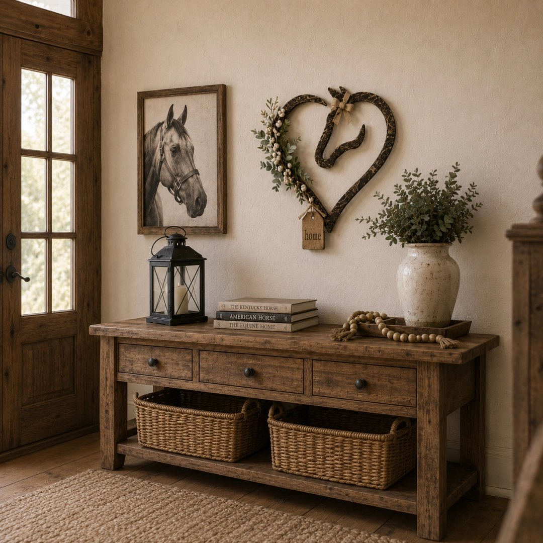 Décoration murale rustique en forme de cœur de cheval avec de la verdure – Objet de décoration pour la maison dans un style fermier et équestre