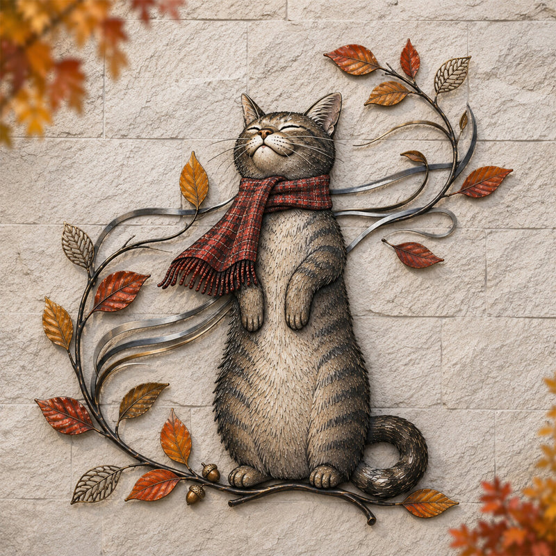 🍁Décoration murale en métal « Chat d'automne »🐱