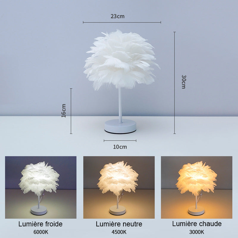 Lampe de Table Plume Décorative Nordique pour Chambre à Coucher