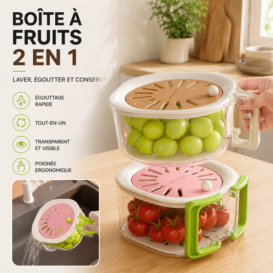 Panier de drainage télescopique multifonctionnel 2-en-1 pour fruits et légumes