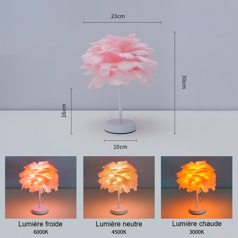 Lampe de Table Plume Décorative Nordique pour Chambre à Coucher