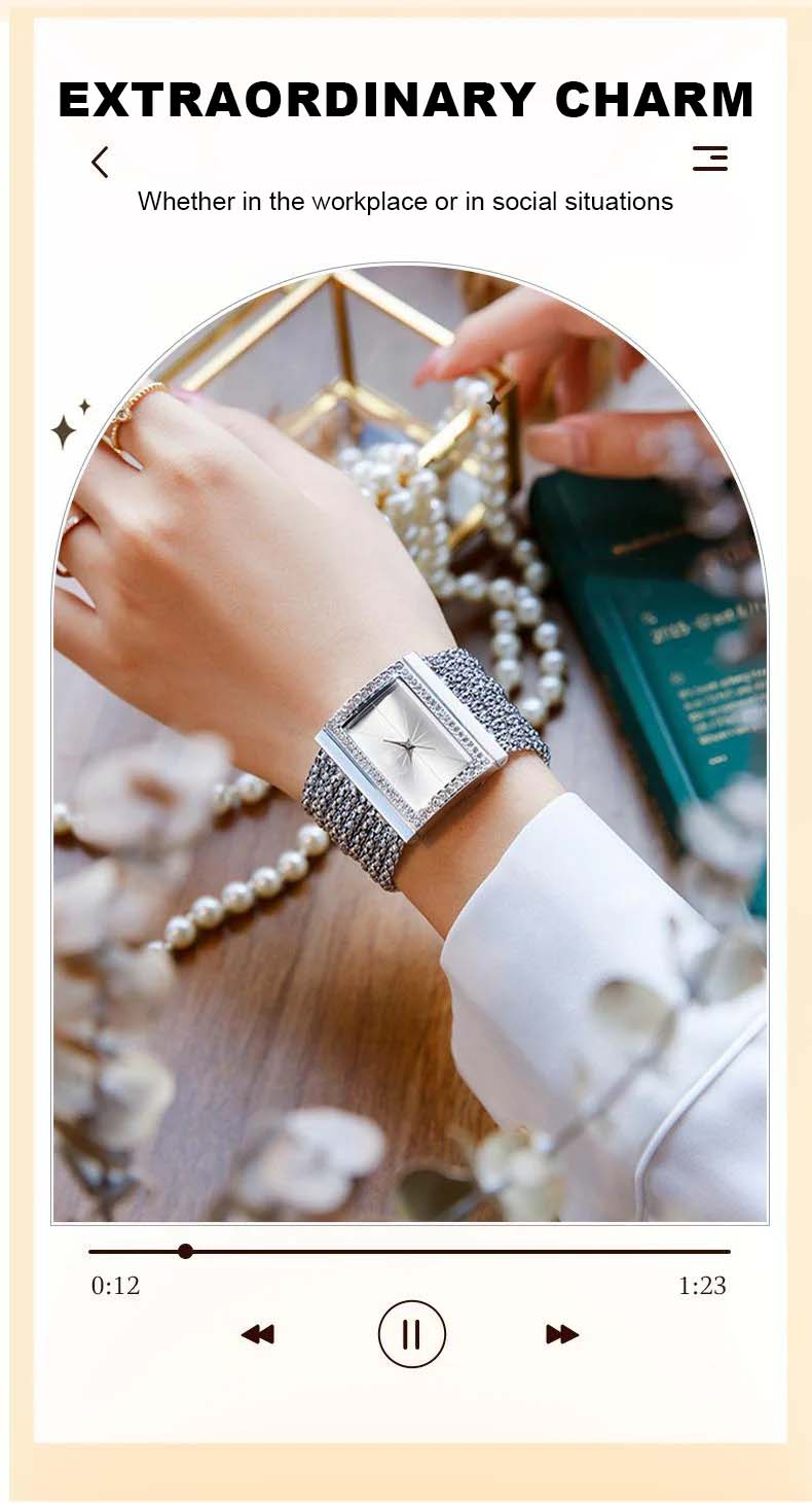 Montre à quartz sertie de diamants pour femme
