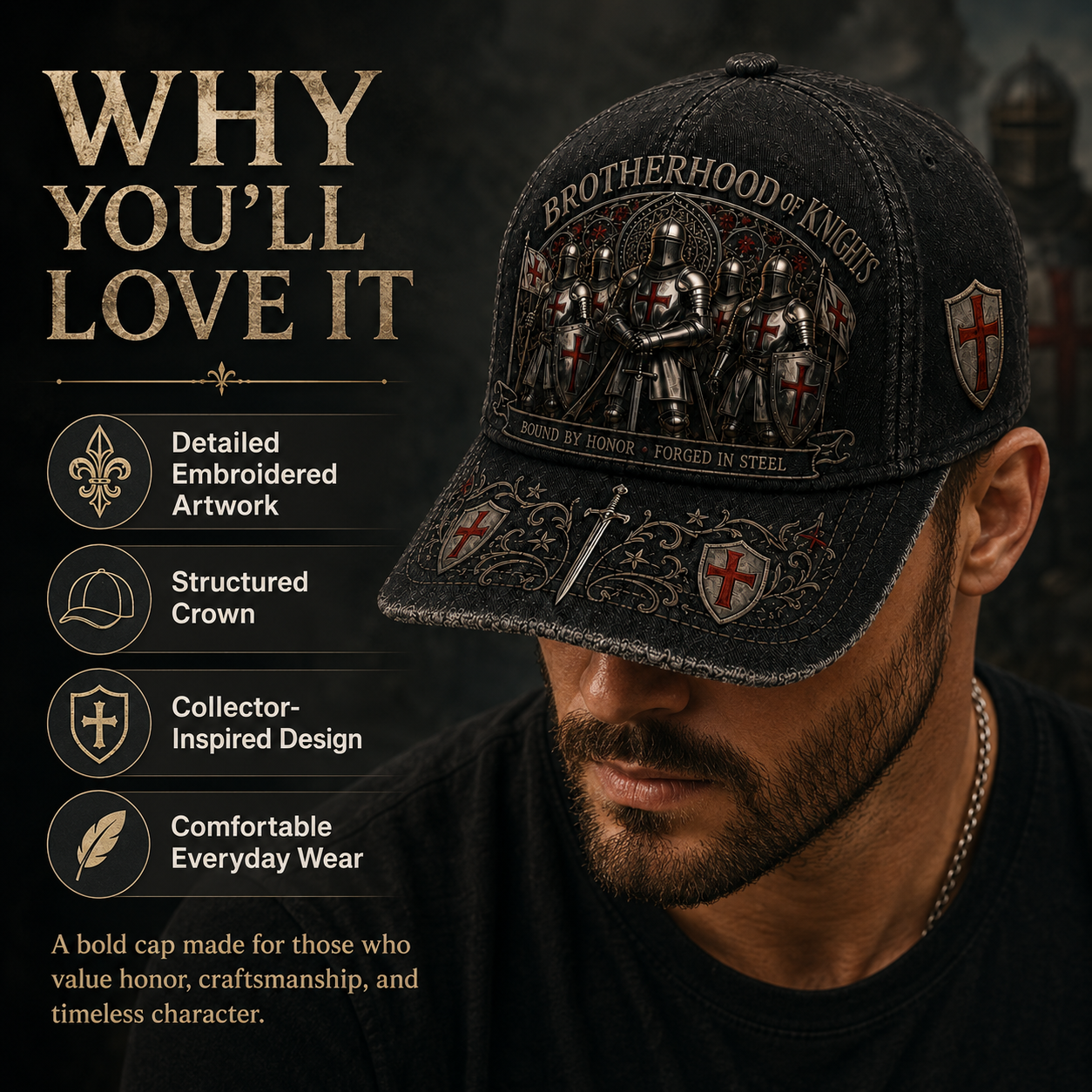 ⚔️ Liés par l'honneur, forgés dans l'acier – Casquette des Templiers🛡️🔥