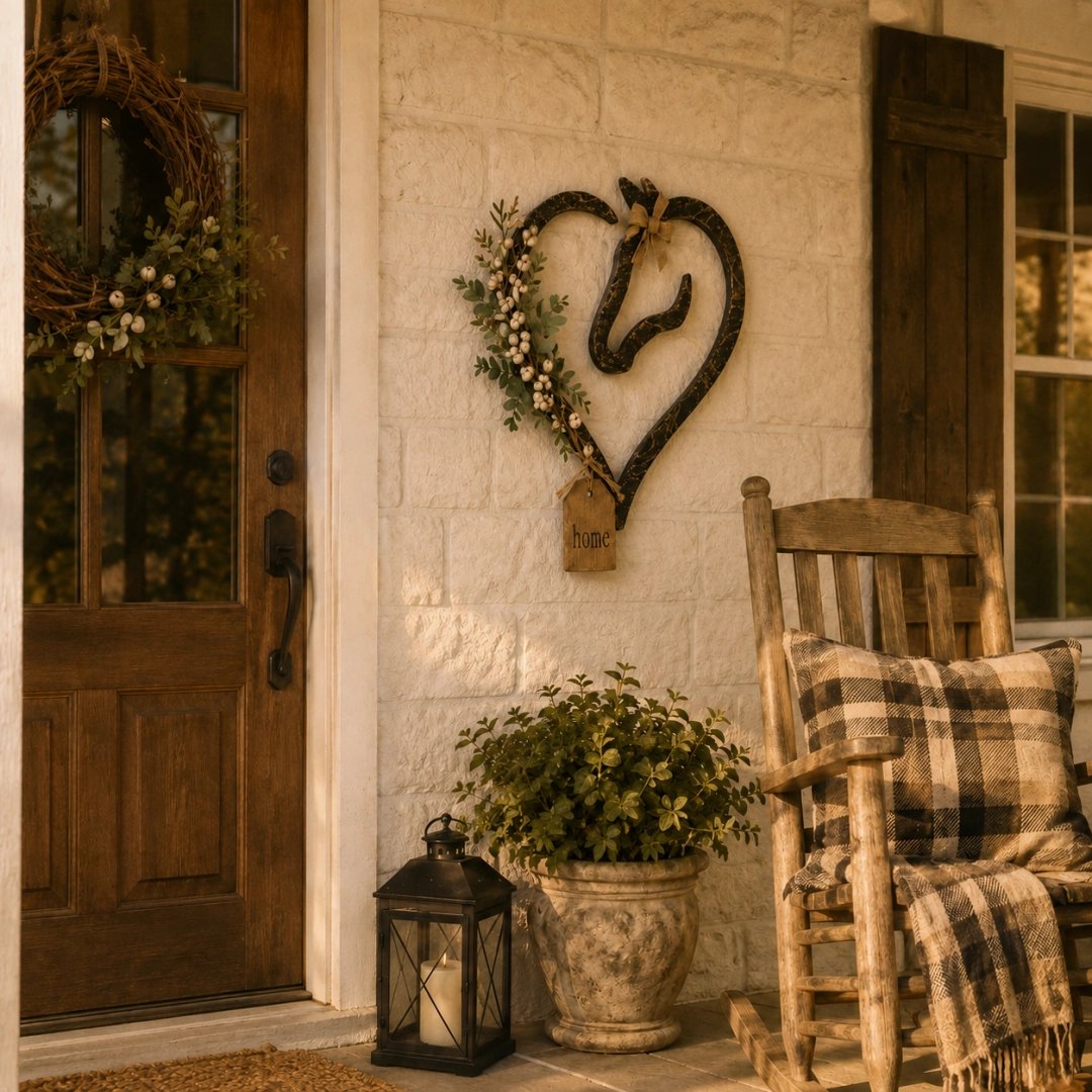 Décoration murale rustique en forme de cœur de cheval avec de la verdure – Objet de décoration pour la maison dans un style fermier et équestre