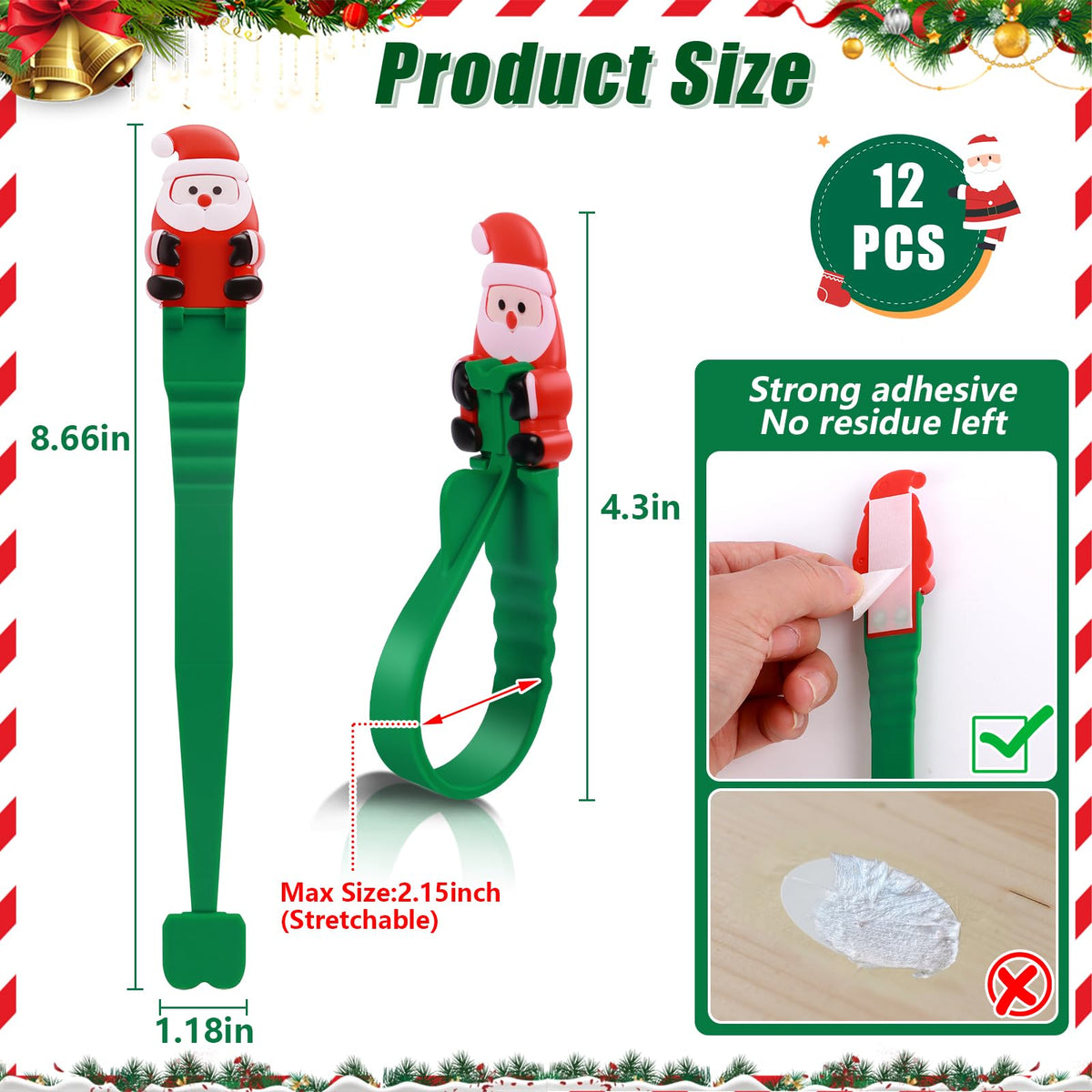 Lot de 12 crochets adhésifs en silicone en forme de Père Noël pour suspendre des guirlandes de Noël sur la cheminée