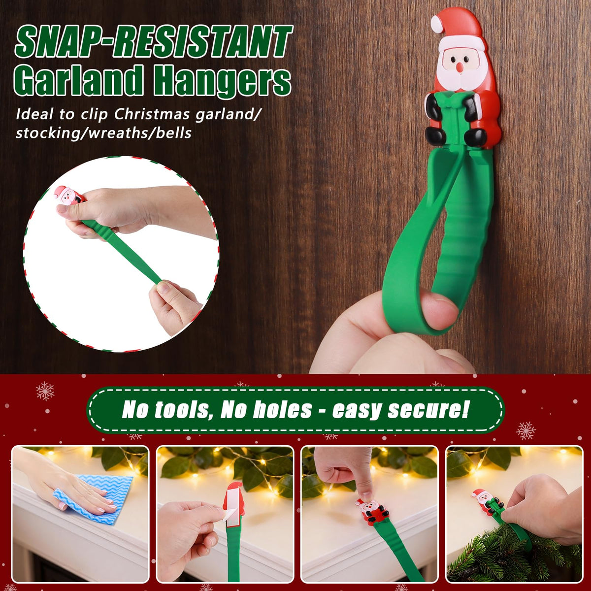 Lot de 12 crochets adhésifs en silicone en forme de Père Noël pour suspendre des guirlandes de Noël sur la cheminée