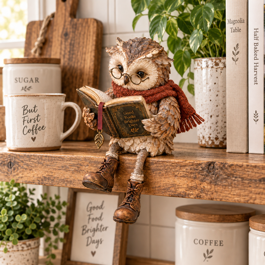 Figurine de chouette en train de lire