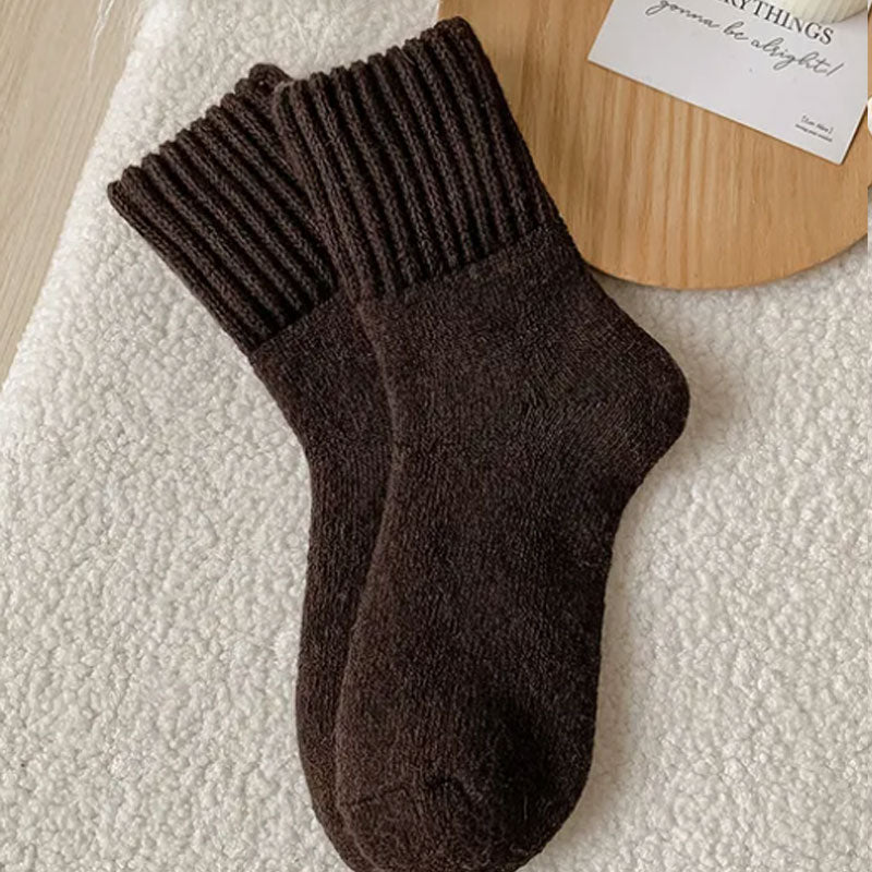 🧦5 paires de chaussettes en laine pour femmes - chaussettes chaudes de hauteur moyenne