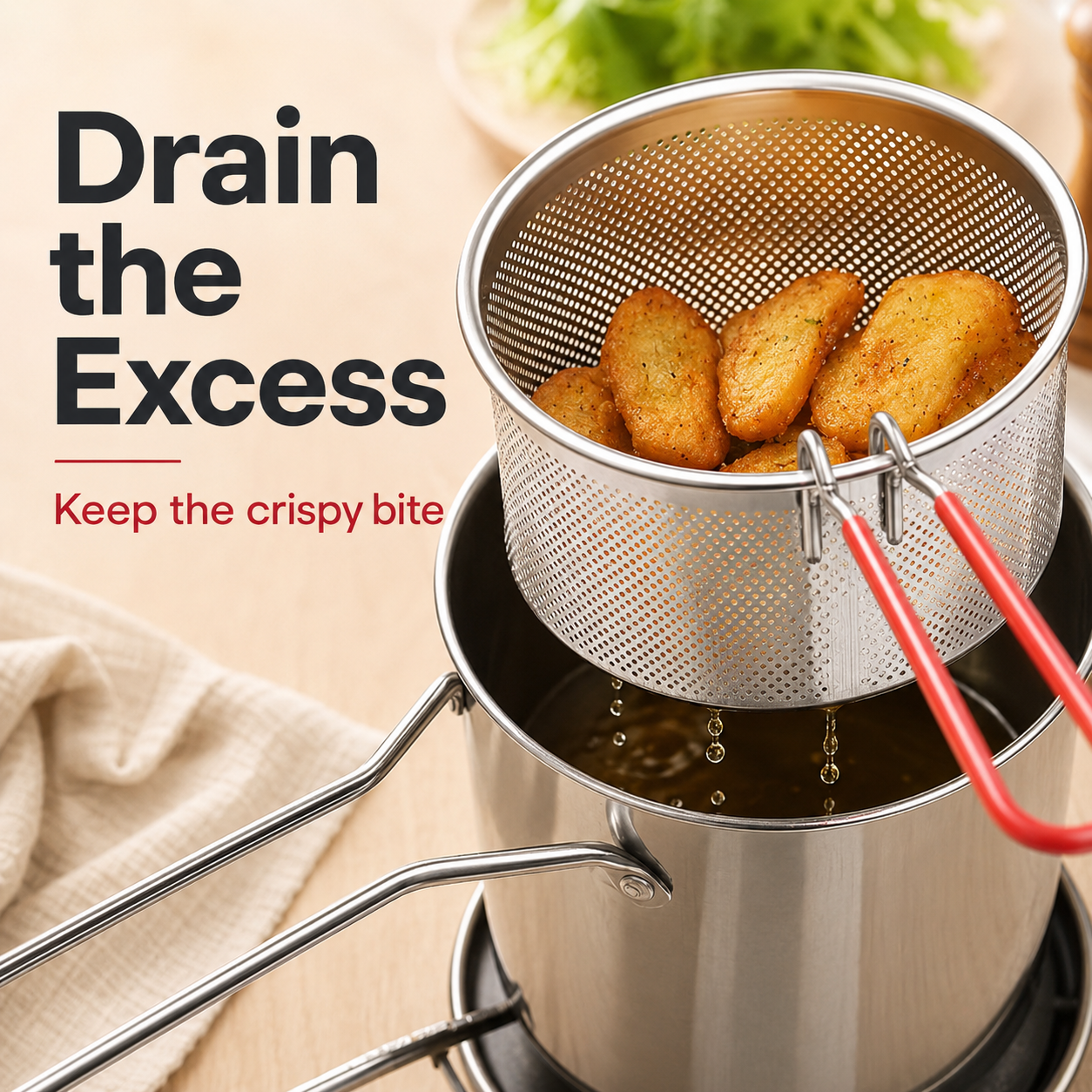 2026🔥🍟 Kit de mini-friteuse personnelle – Cuve en acier inoxydable avec panier égouttoir amovible et pince à aliments