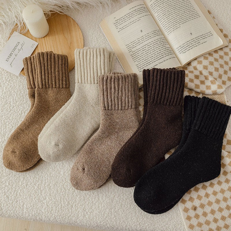 🧦5 paires de chaussettes en laine pour femmes - chaussettes chaudes de hauteur moyenne
