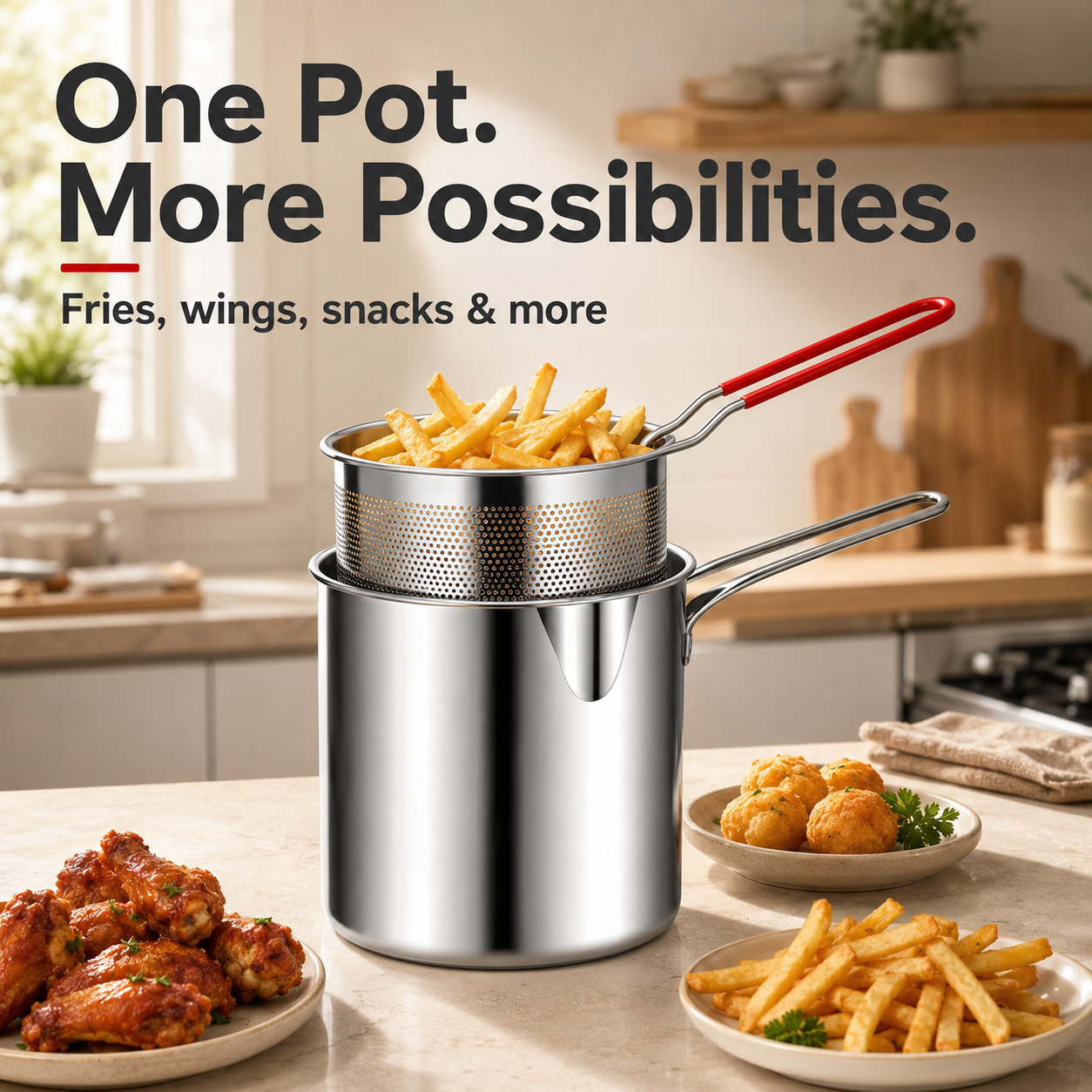 2026🔥🍟 Kit de mini-friteuse personnelle – Cuve en acier inoxydable avec panier égouttoir amovible et pince à aliments