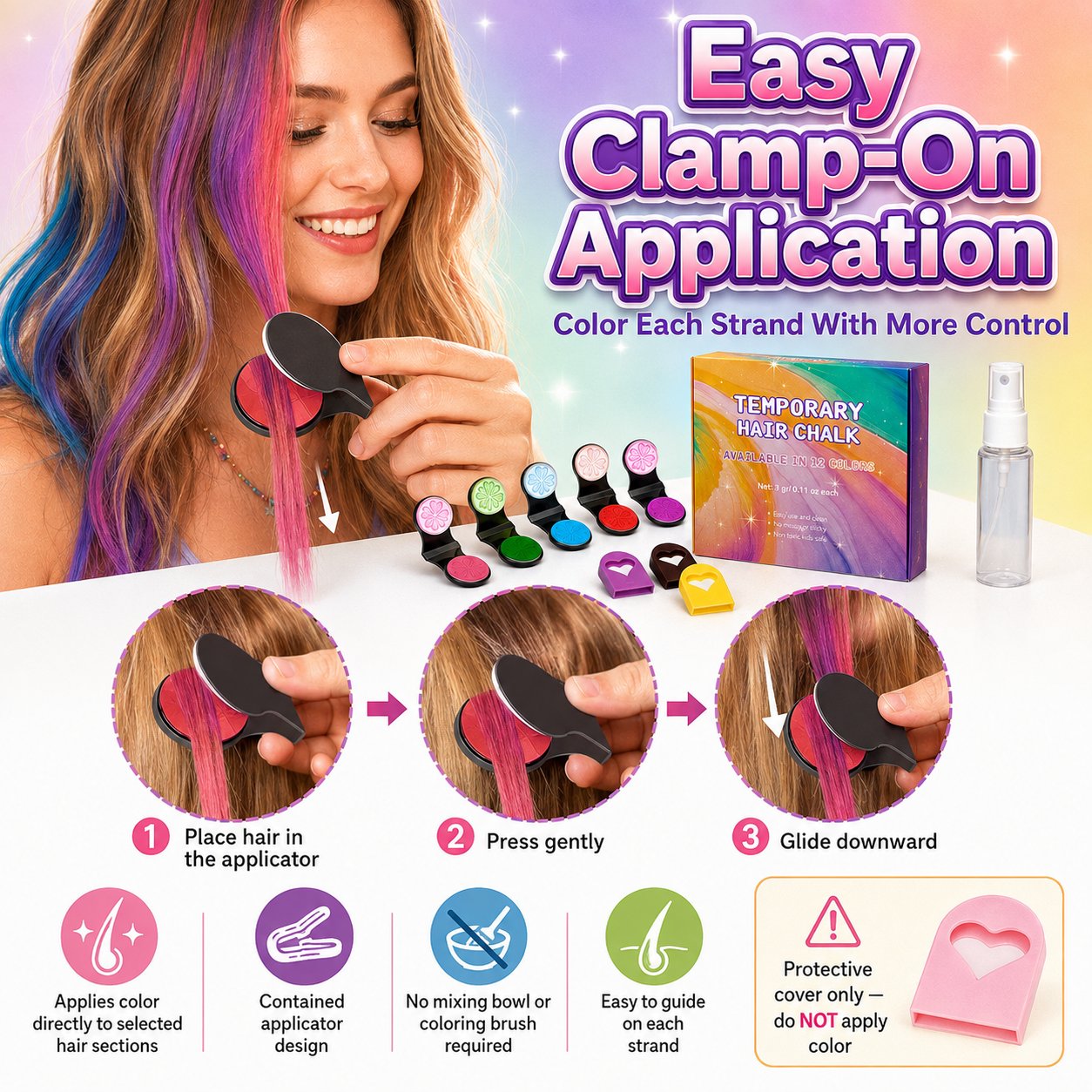 🔥Dernier jour : 50 % de réduction - 🌈 Kit d'applicateurs de craies capillaires temporaires, 12 couleurs