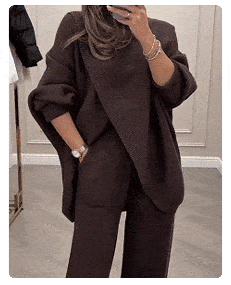 Ensemble deux pièces tricoté à encolure en V, couleur unie