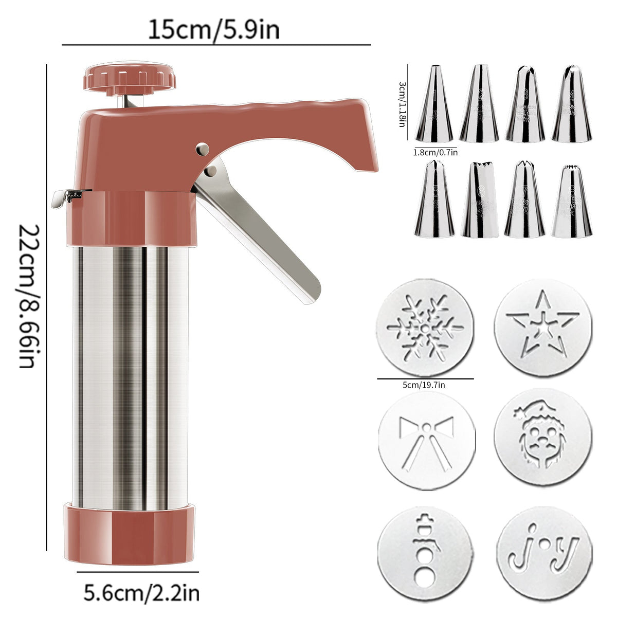 Presse à biscuits en acier inoxydable avec 13 disques et 8 embouts