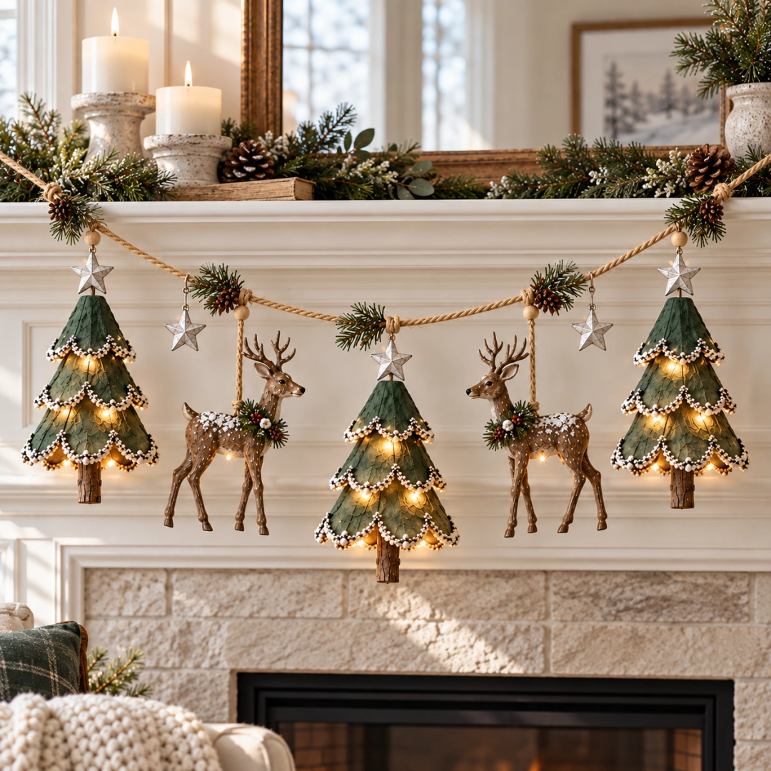Guirlande de Noël lumineuse sur le thème de la forêt