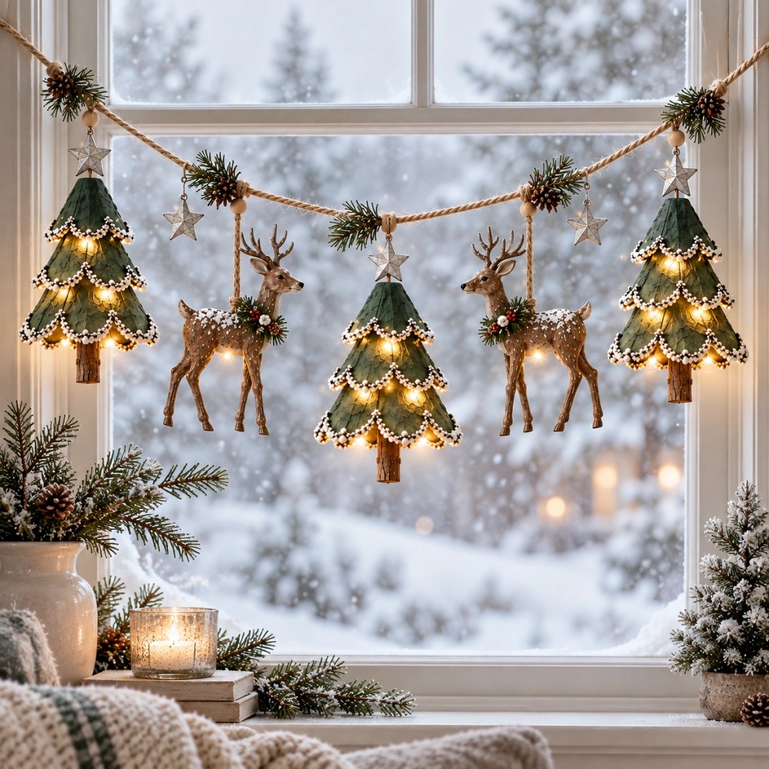 Guirlande de Noël lumineuse sur le thème de la forêt