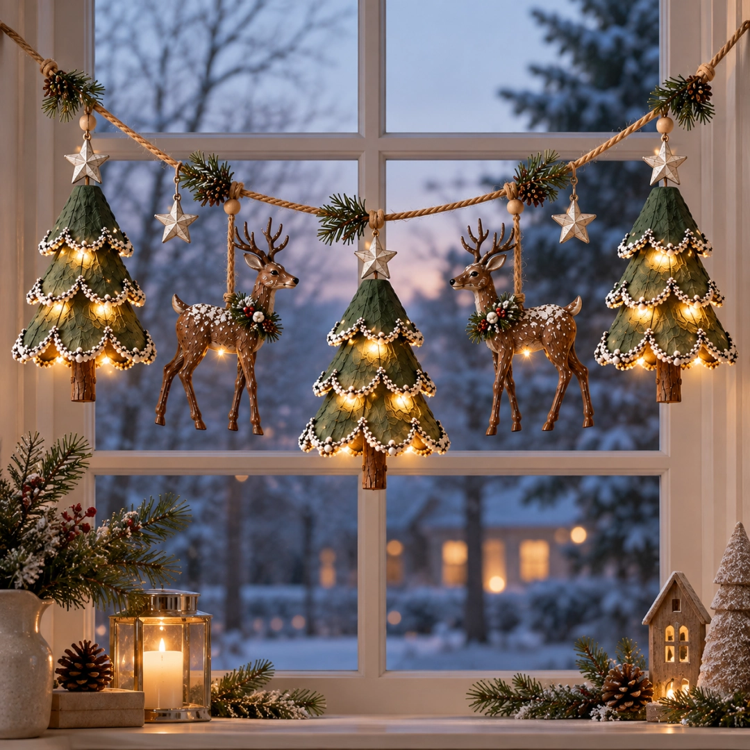 Guirlande de Noël lumineuse sur le thème de la forêt