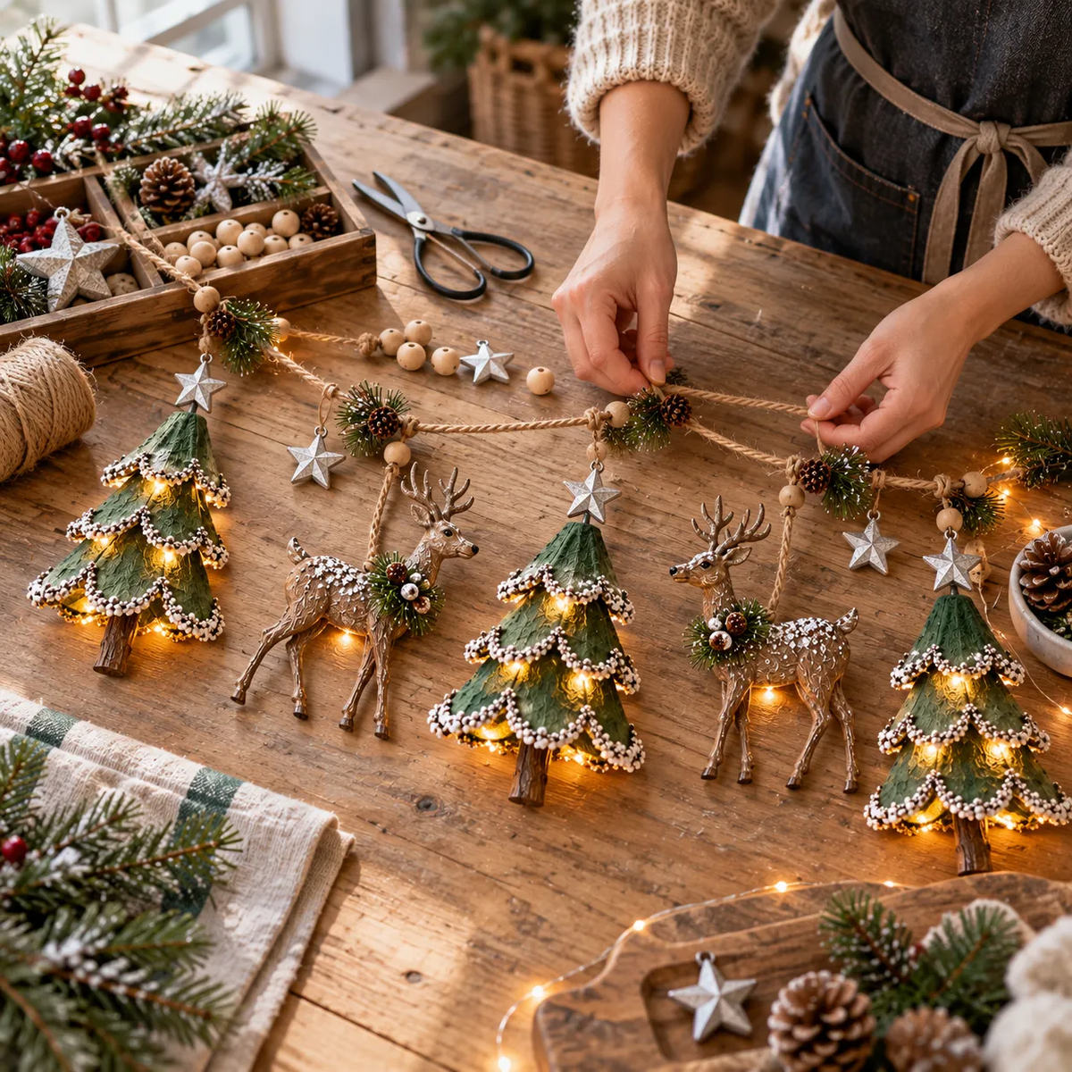 Guirlande de Noël lumineuse sur le thème de la forêt