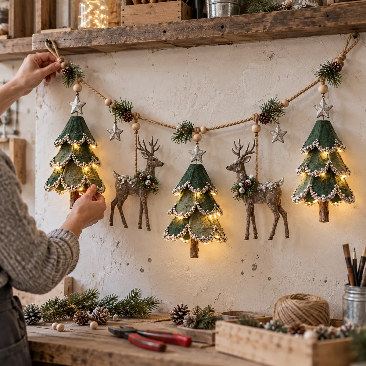 Guirlande de Noël lumineuse sur le thème de la forêt
