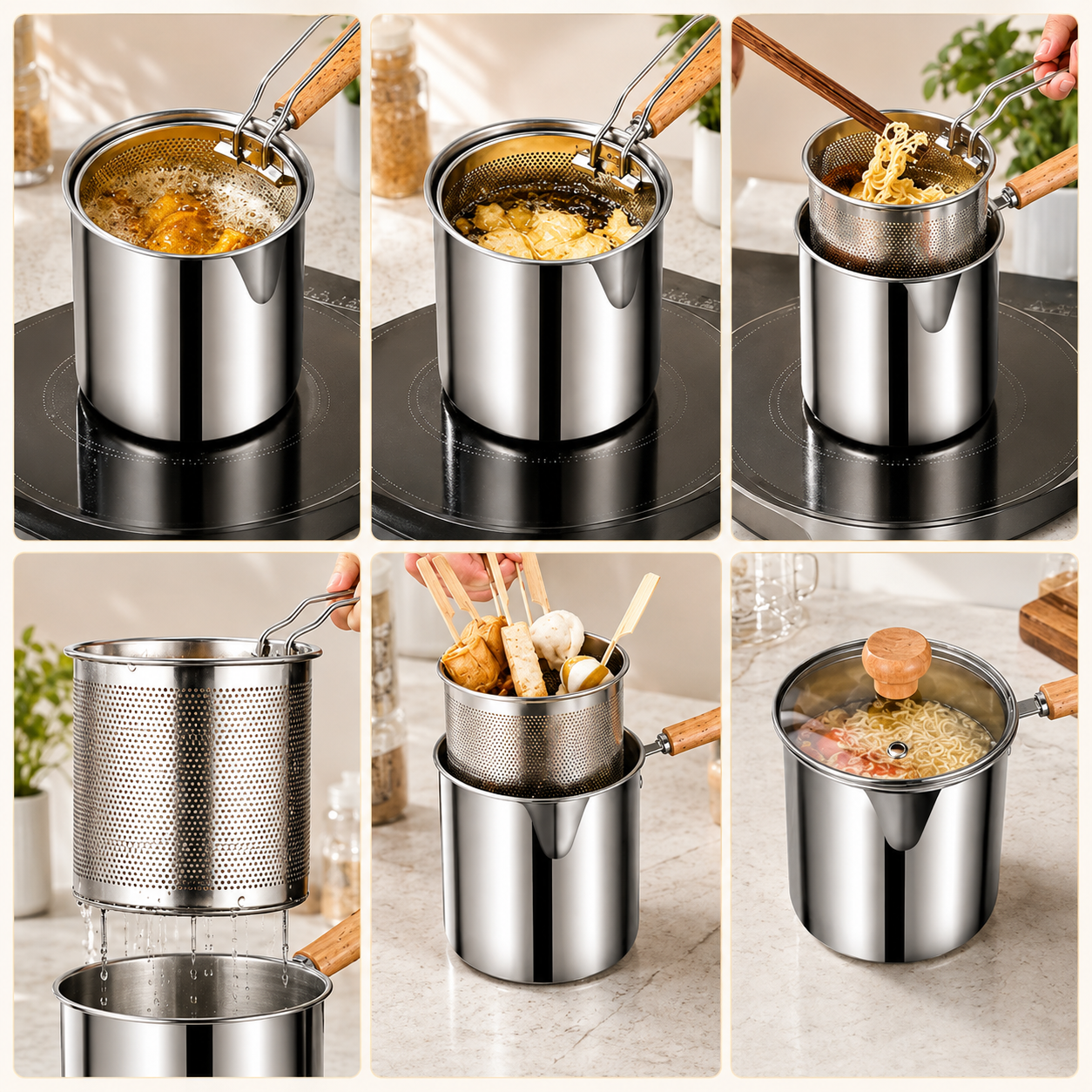 2026🔥🍟 Kit de mini-friteuse personnelle – Cuve en acier inoxydable avec panier égouttoir amovible et pince à aliments