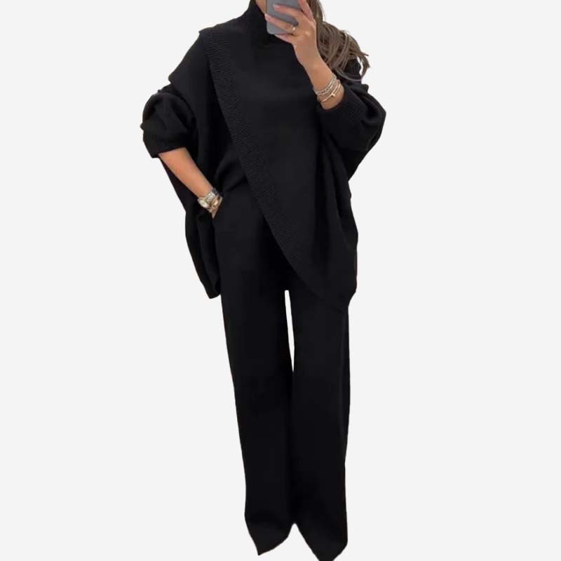 Ensemble deux pièces tricoté à encolure en V, couleur unie