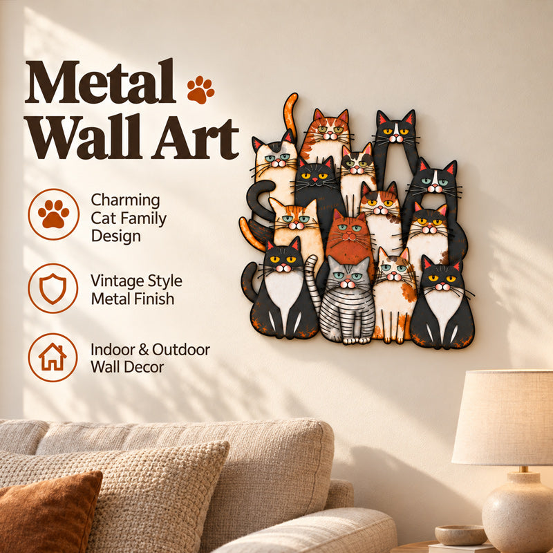 🐾Décoration murale en métal « Famille de chats fantaisistes »