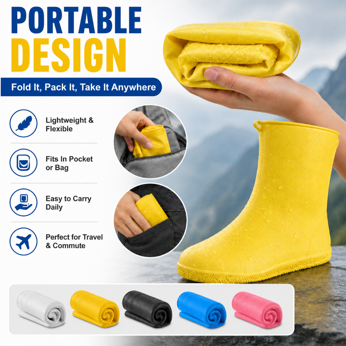 Fini les baskets mouillées ! Sur-chaussures pour forte pluie — Antidérapantes et pliables pour se glisser dans votre sac 🌧️