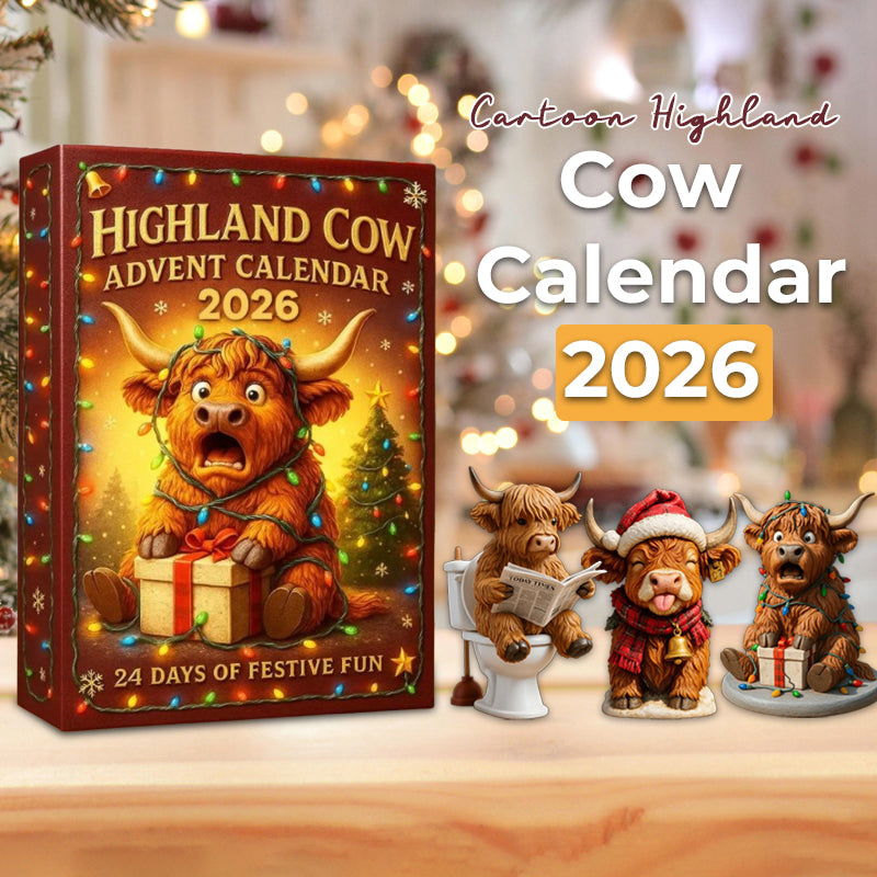 🐮 Calendrier de l'Avent 2026 avec des vaches des Highlands en dessin animé