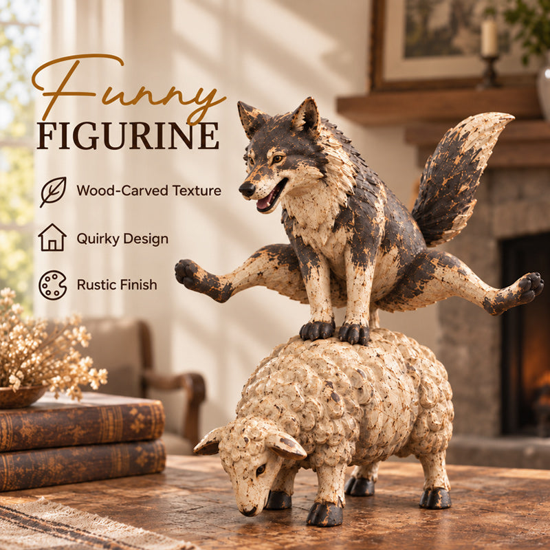 🐺Figurine amusante représentant un loup chevauchant un mouton🐑 | Statue d'animal de style rustique et champêtre