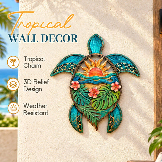 🏖️Décoration murale « Coucher de soleil et tortues de mer tropicales »