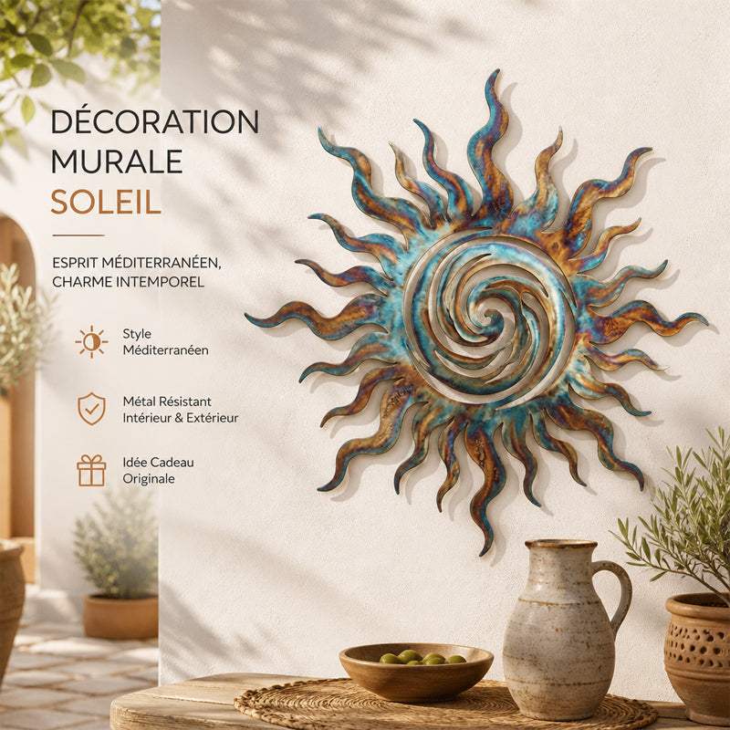Décoration Murale Soleil En Silhouette Tourbillonnante Pour Intérieur Et Extérieur