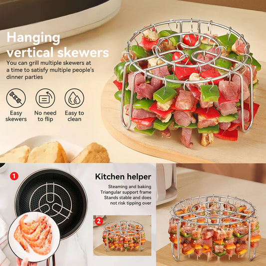 🔥 Support à brochettes pour friteuse à air chaud – Support vertical en acier inoxydable pour brochettes, compatible avec les friteuses à air chaud, les fours et les en-cas de barbecue faits maison🍢