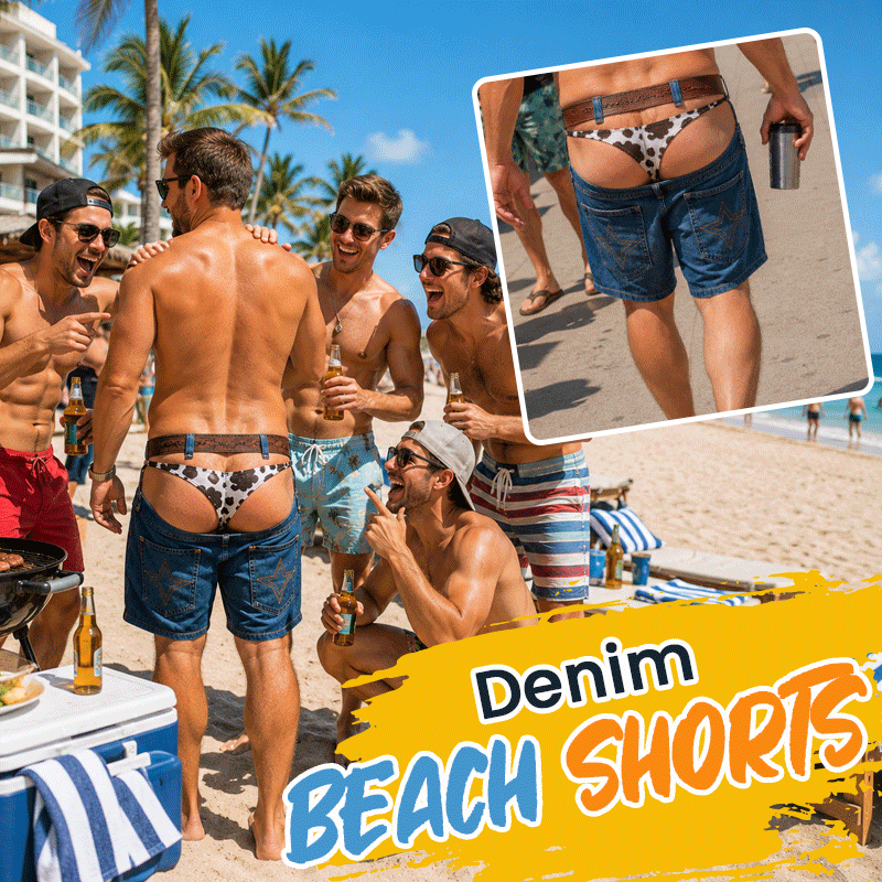 🏖️ Short de plage en jean| Short de plage fantaisie à effet d'illusion