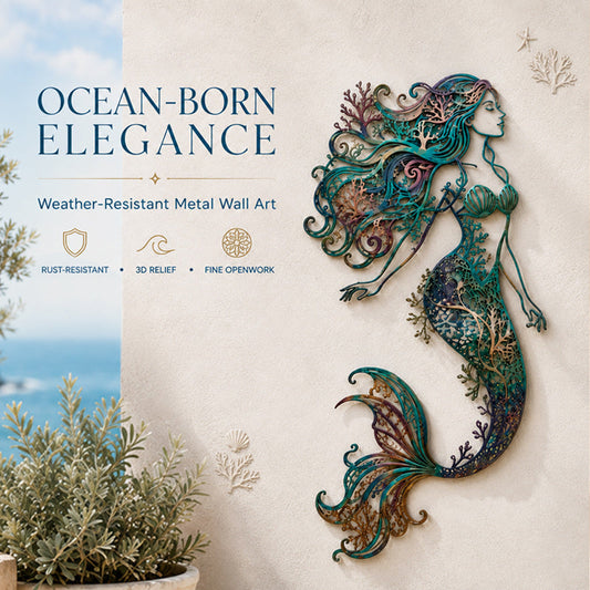 🧜Fresque murale « Deep Sea Mermaid Dream » – 🌊 Décoration murale vintage en métal ajouré sur le thème de l'océan