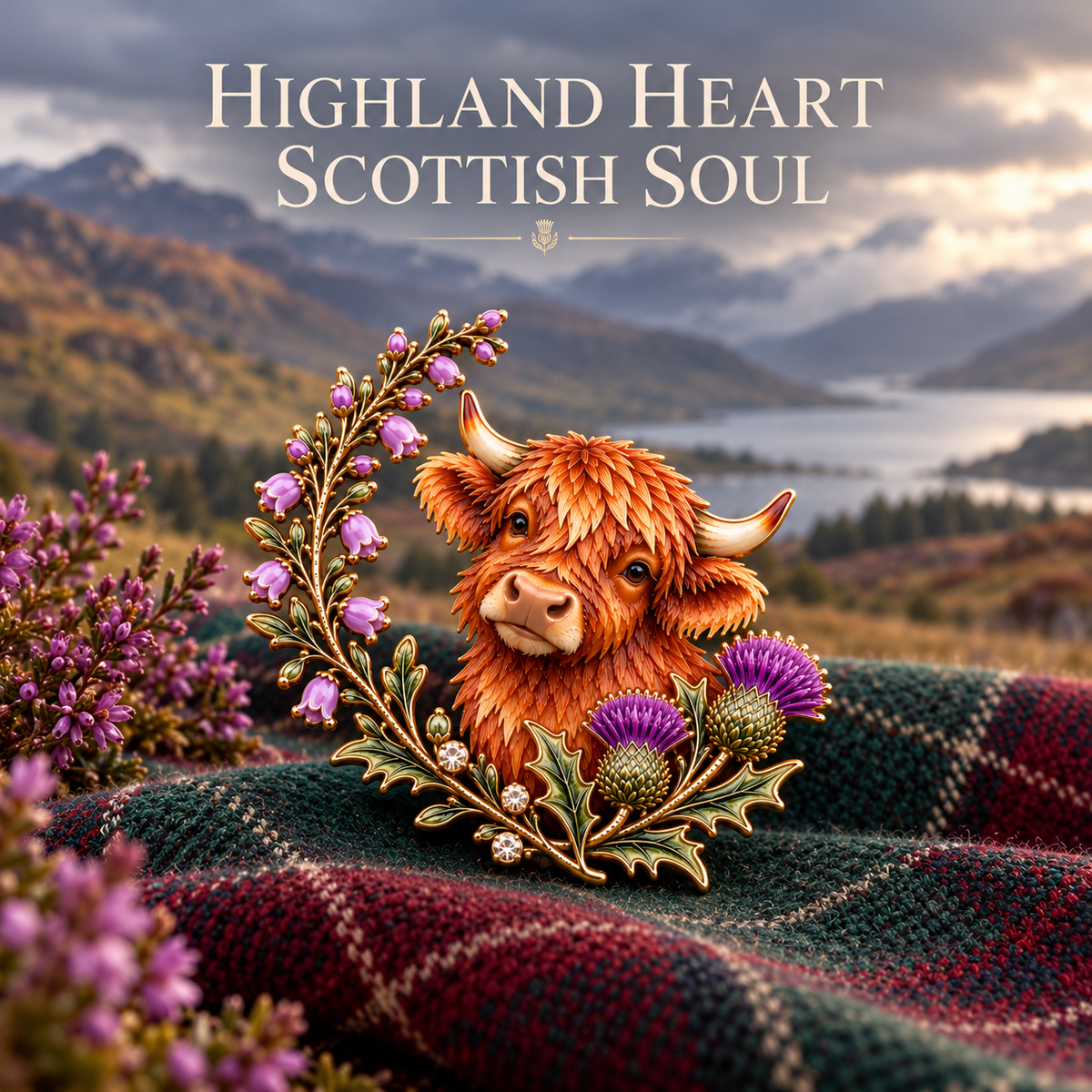 🐮Vache des Highlands et chardon 🏴󠁧󠁢󠁳󠁣󠁴󠁿 Broche en émail « Scottish Heritage »