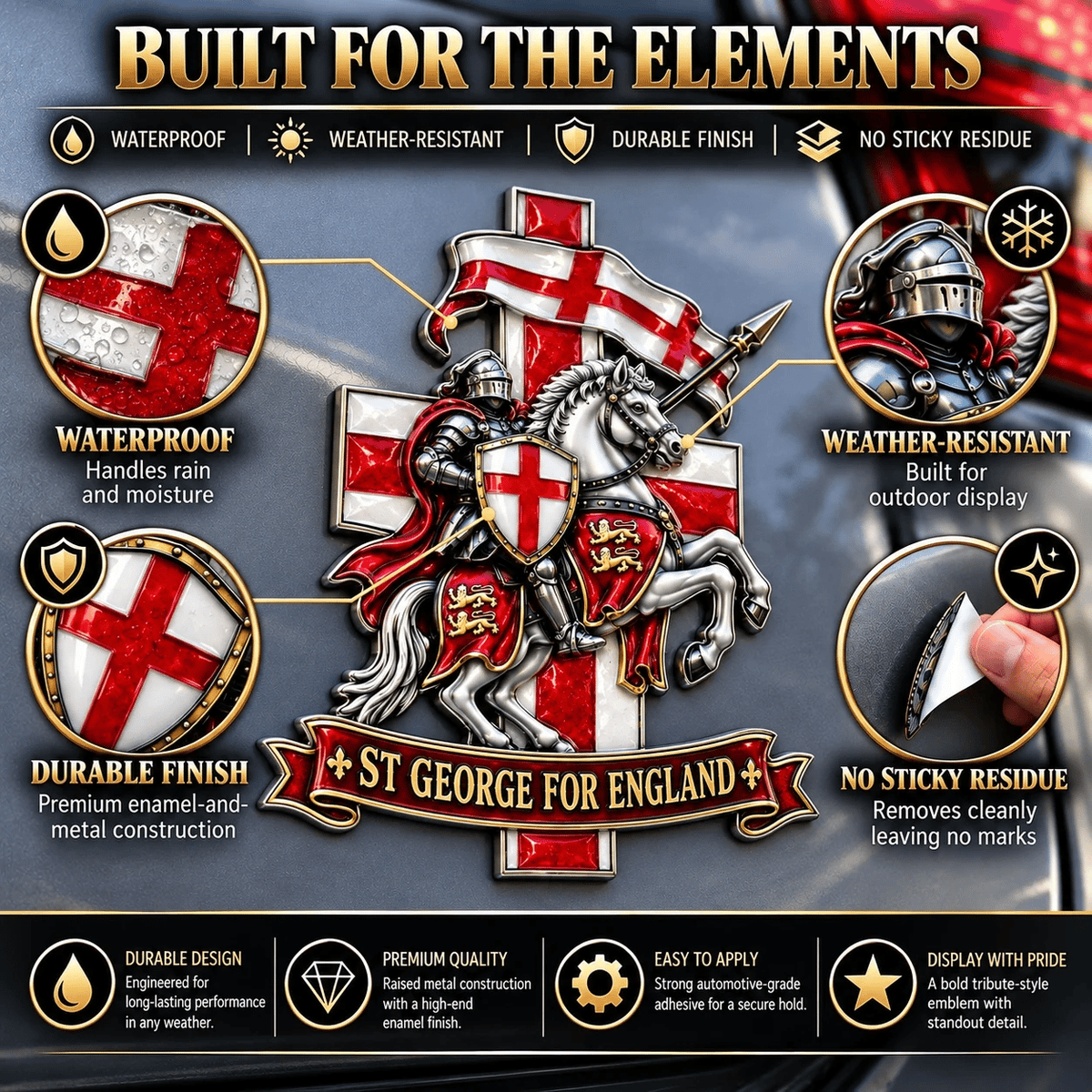 🛡️ Emblème commémoratif en métal pour voiture « St George for England » (Saint Georges pour l'Angleterre) : protection et bénédiction